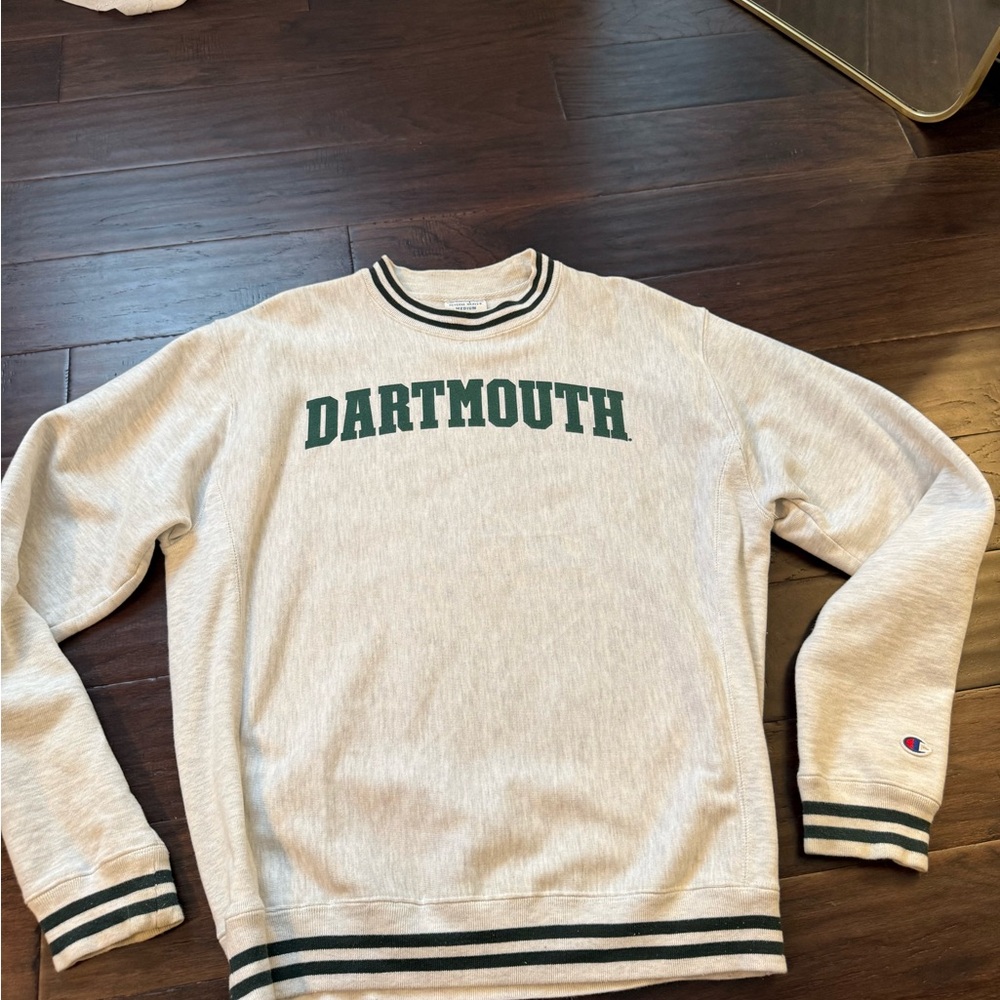 Champion Crewneck Sweatshirt in Heather Gray with Green Dartmouth Lettering